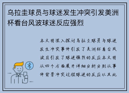 乌拉圭球员与球迷发生冲突引发美洲杯看台风波球迷反应强烈